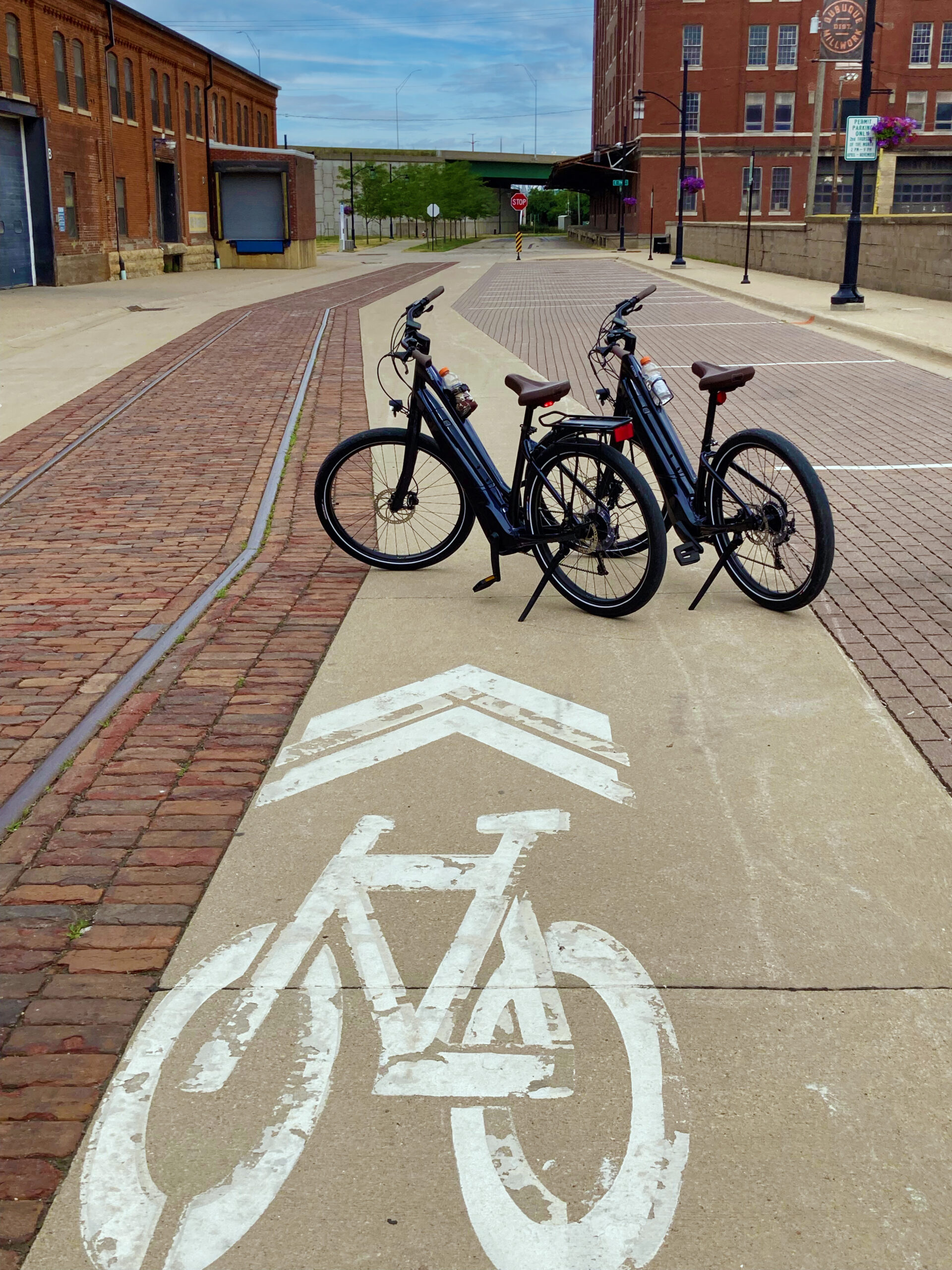 Parked Electric Bikes in the Millwork District in Dubuque, Iowa
