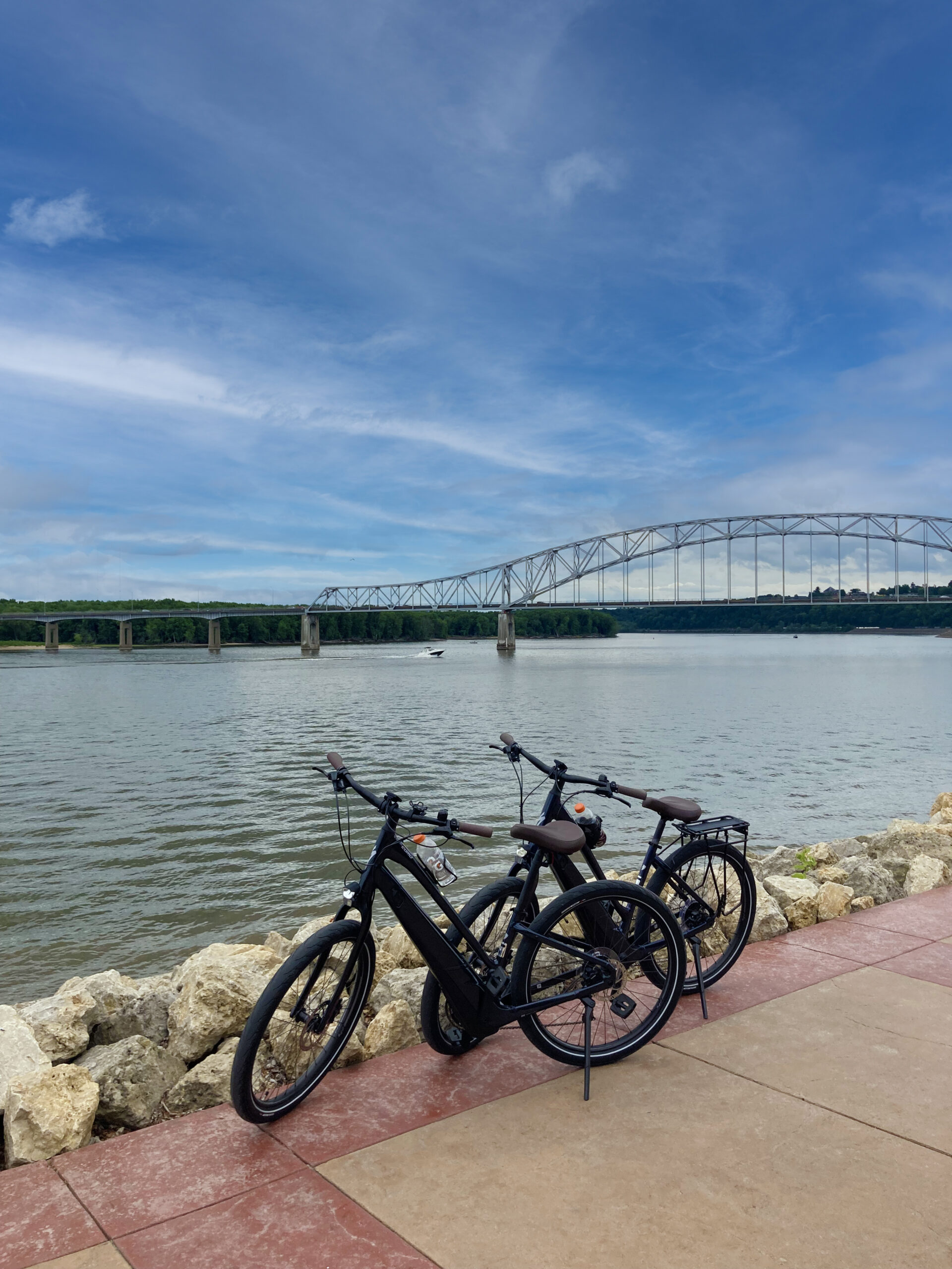 Parked Electric Bikes by the Mississippi River in Dubuque, Iowa